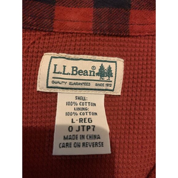 L.L. Bean Men's L Item 0JTP7 VTG Red & Black Plaid Flannel Shirt Jacket Waffle W - Picture 3 of 4